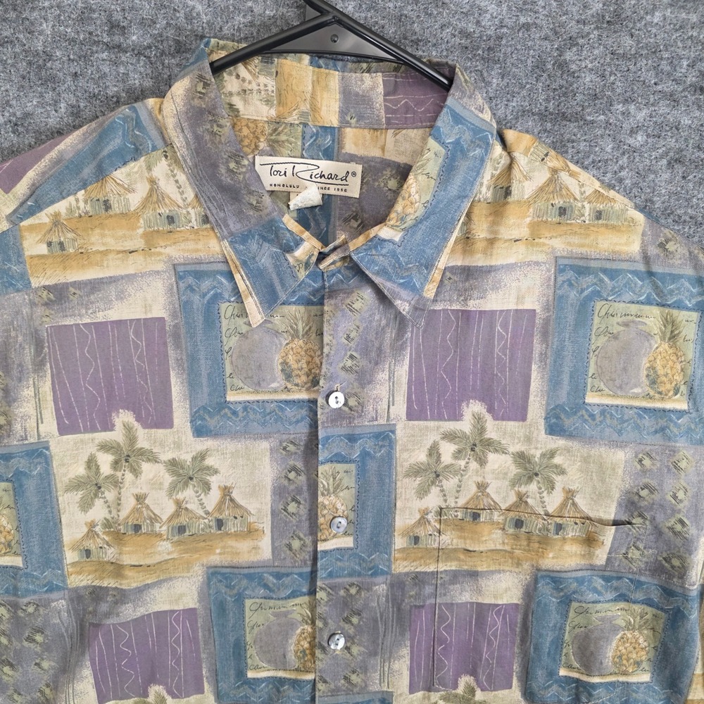 Tori Richard Shirt Mens Large Multicolor Hawaiian Tropical Pineapple Button Up - Picture 3 of 8